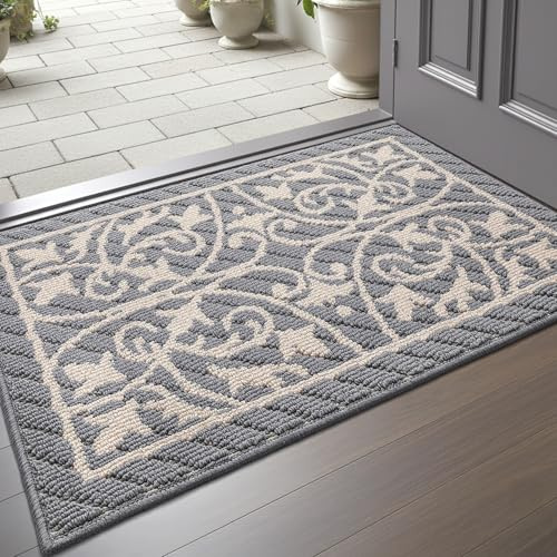 DEXI Fußmatte für Eingangsbereich, Inneneingang, rutschfest, waschbar, 49,5 x 80 cm, Grau | Rutschfeste Fußmatte mit niedrigem Profil, dünn, waschbar, für Hausböden, Schmutzfänger