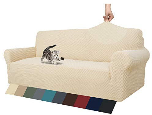 MAXIJIN, Las Más Nuevas Fundas de Sofá Jacquard para Sofá de 3 Plazas, Elástico, Antideslizante, para Perro, 1 Pieza, Protectores de Muebles (3 Plaza, Beige Claro)