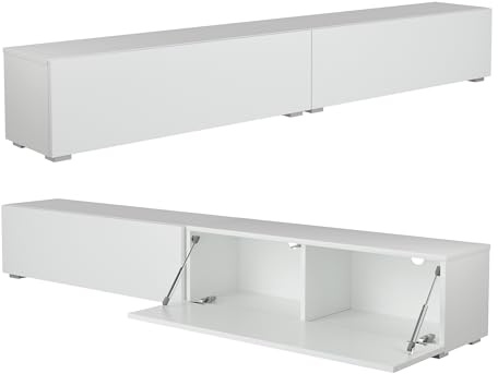 PLATAN ROOM Fernsehschrank TV-Lowboard 105/140 / 160/210 / 280 In Weiß Hängend Oder Stehend Hochglanz Matt (210 x 30 x 32, Weiß Matt)