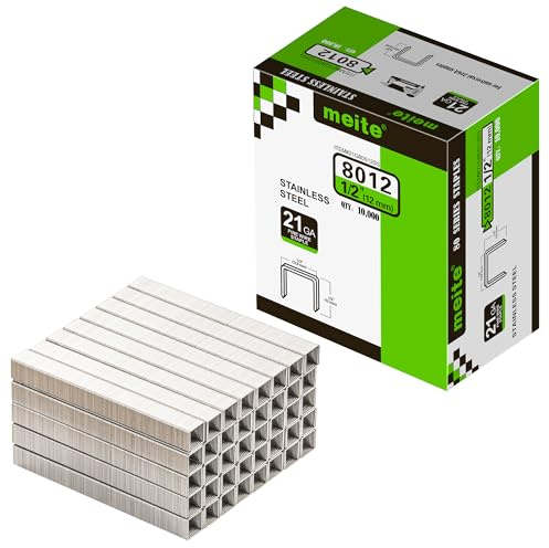 meite Typ 80 Tackerklammern 12 mm Länge, Edelstahl Heftklammern Typ 80 für Drucklufttacker, 21 GaugeTackernadeln für Teppich, Arbeitsbox, Kabel, Schuppen, Zaun (10.000 Stück)