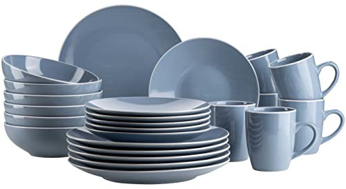 MÄSER Elissa 931844 - Set di stoviglie moderne per 6 persone, in blu con bordo bianco, servizio combinato da 24 pezzi, in gres