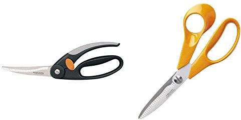 Fiskars Cisaille à volaille, Longueur totale: 25 cm, Acier/Plastique, Functional Form, 1003033 & Ciseaux de cuisine, Longueur totale: 18 cm, Acier/Plastique, Classic, 1000819