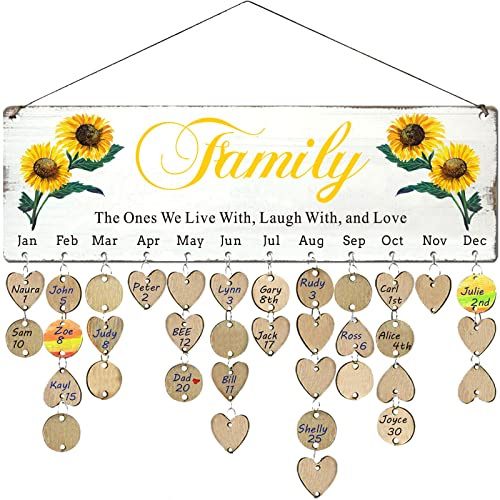 Mom Christmas Birthday Gifts from Daughter Son, Wooden Family Birthday Reminder Calendar Board, Handmade Birthdays Tracker Plaque Wall Hanging Sign, Great Birthday Xmas New Year Present Idea for Mother Grandma