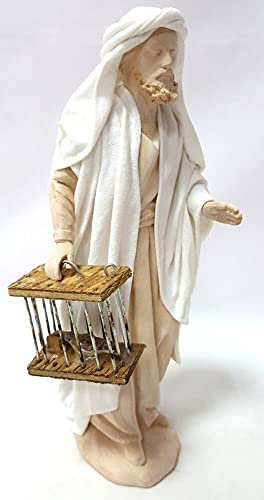 Arte Pesebre Figuras para Pintar Pastor con pájaro enjaulado para Pintar (17 cm)