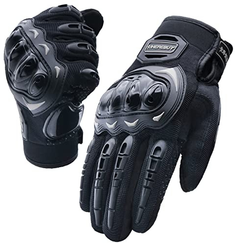 UHEREBUY Motorcycle Gloves Touch Screen Full Finger Riding Gloves Knuckle Protection for Men and Women for Dirt Riding, Road Racing, Cycling, Climbing Work Outdoor Sports (Black L)