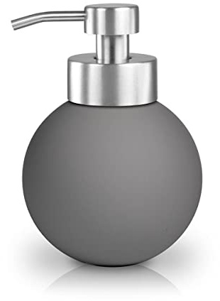 Nadi Collection | Dispensador jabón Espuma | Serie Trend | Azul, Gris, Verde y Rosa| Cerámica y Acero Inoxidable | 360ml | Redondo | para baño y Cocina (Gris)