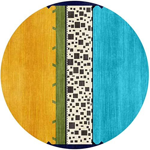 Designer Teppich Rund Kurzflor Moderner Orientteppich Klassisch Gemustert Ornamente für Wohnzimmer Schlafzimmer Kinderzimmersenfgelb türkis, grün,Round ø200cm
