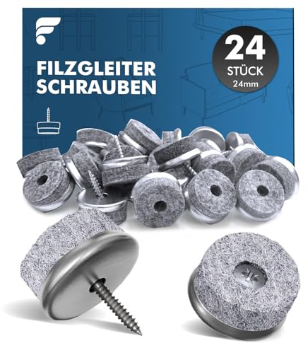 shinfly 24 Stück Filzgleiter für Stühle, Ø 24mm Stuhl Filzgleiter Schrauben | Möbelgleiter mit 5mm dickem - Filz Stuhlgleiter für Stühle Möbel Böden, stuhlgleiter zum Schrauben, bodenschoner für stühle