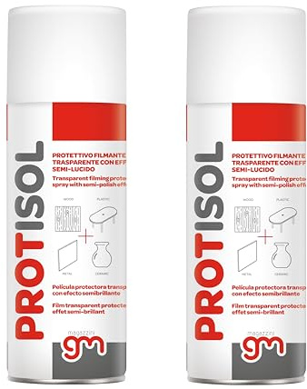 Magazzini GM PROTISOL,Protettivo Isolante Spray,Filmante Trasparente con Effetto Semi-Lucido Isolante per Metalli, Legno, Ceramica, Plastici, 400ml (2)