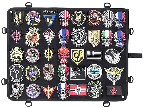 HOMURY Patch Board Organizer innehavare display taktisk militär patch hållare med krok och ögla och öljetter, vikbar taktisk emblem display, nylon lapp hängare (svart, 62,5 x 48,5 cm)