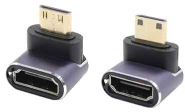 RIIEYOCA 90 grader uppåt och nedåtvinkel 8K mini HDTV till HDTV-adapter, 48 Gbps förlängare mini kontakt till HDTV-uttagsadapter 8K 4K med LED-lampor för bärbara datorer, kameror, DSLR, 2 st