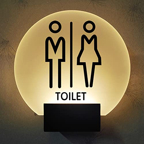 WC-Schild, männlich und weiblich, 20,3 cm rundes Badezimmerschild, für Herren, Damen, Toilette, beleuchtetes Acrylschild, Metallsockel (B) (Farbe: B)