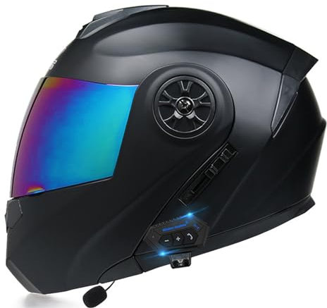 RUYICZB Casque De Moto Modulaire Bluetooth, Casque Avant Intégral Rabattable, Approuvé Dot/ECE, avec Double Visière, Haut-Parleur Intégré, Microphone,C,XL