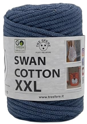 SWAN COTTON XXL (2519 - Jeans), filato per borse, cappelli, cestini, sottopiatti, pochette composizione 70% cotone riciclato 30% poliestere, Bobina 250 Grammi 65 Metri