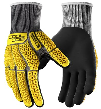 COOLJOB A5 Cut Resistant Gloves with Impact Resistant TPR, Touchscreen Nitrile Dipped Safety Work Gloves with Grip, 1 Pair Yellow Large