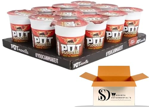 Pot Noodle Beef & Tomato - Case of 12 x 90g Pots | Irresistibly Delicious, Tasty, and Yummy Authentic Chinese Flavors | Quick and Convenient Asian Fusion Delight for Instant Satisfaction