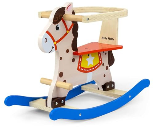 Caballo mecedora para niños de madera con barandilla Lucky 12 Milly Mally