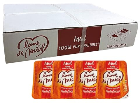 LUNE DE MIEL - 180 Barquettes de Miel Individuelles - 20 g | Portions Individuelles de 20 Grammes