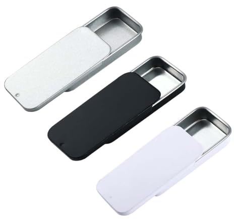 LLGSDLL 3 Stück Leere Metallbehälter mit Schiebedeckel,Kleine Metallbox-Behälter,Rechteckige Aufbewahrungsbox,Behälter für Süßigkeiten,Schmuck,Basteln, Pillen, Überlebensset(8 x 5 x 1,5 cm)