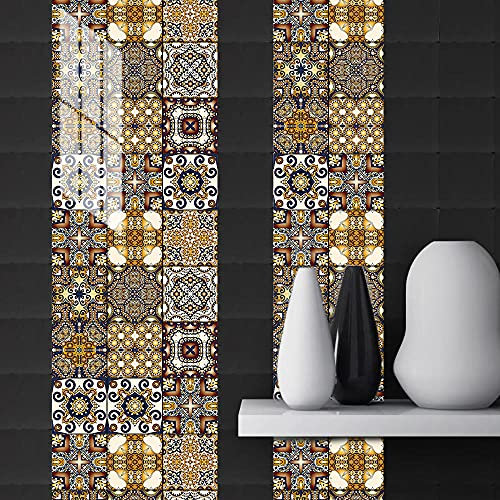 Peel and Stick Backsplash Tile Stickers Vintage Brown Navy Blue Stick on Tiles PVC Tile Stickers for Kitchen Heat Resistant Tile Stickers for Bathroom Waterproof Self Adhesive Tiles for Walls Peel