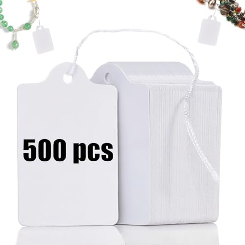 Norhogo 500 Stück Preisetiketten Hängeetiketten, Preisschilder Hängeetiketten Markierungsetiketten mit Faden Preisschilder zum Beschriften für Flohmarkt Schmuck Geschenk Hang Tag Weiß - 25mm*45mm