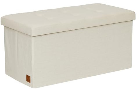 Love IT Store IT Premium sittbänk med lagringsutrymme – kista av linne – förstärkt med trä – bekväm och stabil – beige – 76 x 38 x 38 cm