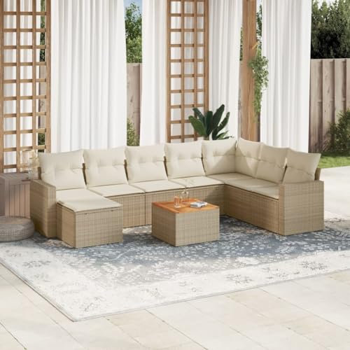 SECOLI Rattan Gartenlounge Con Stauraum XXL Loungemöbel Set Terrassenmöbel Loungesofa Sitzgruppe Rattan Ecklounge Gartenmöbel Set Balkon Möbel Beige 10-tlg-Type-76