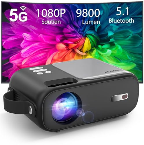 Mini Projecteur, Portable Vidéoprojecteur 5G WiFi Bluetooth1080P Supporté, 12000 Lumens Rétroprojecteur with ±15° Trapezoidal Correction, Home Cinéma, Compatible avec Smartphone,Jeu,Ordinateur