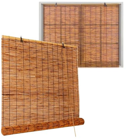 Anti-UV Bambus Rollo Sichtschutz Sonnenschutz Schilfrohrvorhang für Terrasse Wetterfest Bambusrollo Bambus Jalousie für Fenster und Türen Wohnzimmer Vorhänge 40-170cm Breit Anpassbar