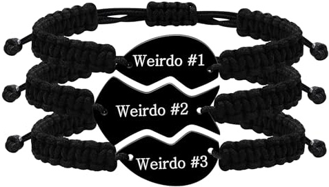Oneress Anpassa 3 st vänskapsarmband hjärta pussel matchande handgjort vävt flätat svart rep armband set för bästa vänner systrar, Medium, Rostfritt stål, Ingen ädelsten