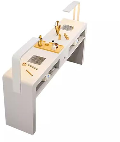KK-GGL Deluxe Manicure Table Pro, Heavy Duty Nagel Workstation Desk Für Nagel -Tech, Nageltisch Mit Light & Nail Power Collector, Nagelstation Für Schönheitssalonmöbel Und -Ausrüstung, Weiß,160cm