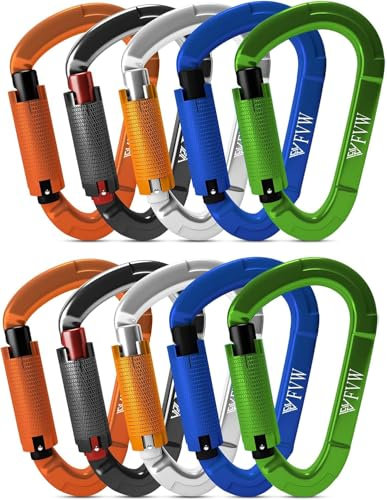 Robuste Kletterkarabiner, 25 kN, automatisch verriegelnde Kletterkarabiner, Clips für Hängematten, Schaukeln, verschließbare Hundeleine und Geschirr, Camping, Wandern und Alltag gemischte 10pcs