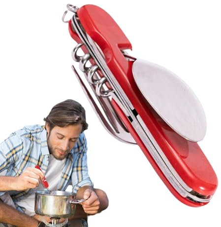Camping-Besteck-Set, Camping-Utensilien-Set - 6-in-1-Reise-Rucksack-Besteck-,Abnehmbares Mehrzweck-Campingbesteck mit Flaschenöffner für Picknick-, Wander- und Angelbegeisterte