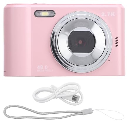 Digitalkamera, 2,7K 48MP 8X Zoom Digital Videokamera med 2,4-tums HD IPS-skärm, Inbyggd Blixt, Kompakt Liten Kamera för barnstudenter﻿ (PINK)