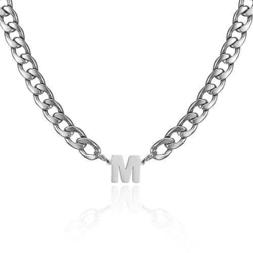 AFSTALR Kette mit Buchstaben Herren Buchstaben Halskette, Edelstahl Panzerkette Kette Silber Gold mit A-Z Buchstabe Anhänger, Schmuck Geschenke Personalisierte für Männer 20 Inches