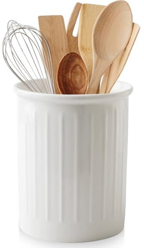 Portautensili da cucina, 10,8 x 13,4 cm, porta utensili da cucina, portaposate in rilievo per cucina, organizer bianco, contenitore per utensili in ceramica per la decorazione della casa