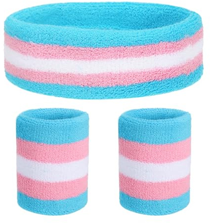 QUARKZMAN Conjunto de Banda para el Sudor Deportiva Diadema y Muñequera 7x2 Banda para la Cabeza Absorbente de Sudor Que Absorbe la Humedad para Ejercicio Entrenamiento (Azul/Rosa/Blanco)
