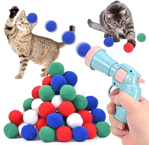 YVCVQKUC Katzenspielzeug, interaktive Spielzeugbälle, interaktives Spielzeug für Katzen, Katzenspielzeugwerfer aus Kunststoff, Katzen- und Hundespielzeug für den Innenbereich mit 50 Bällen