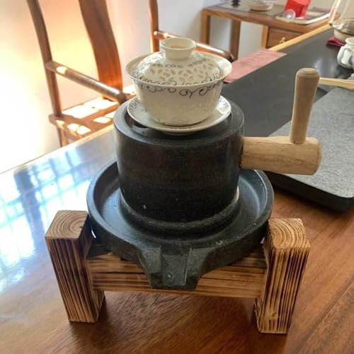 Dailify Handmade Stone Mill Manual Tea Powder Grinding Stone Mill for Kitchen, Hand Food Pulverizer for Wet Foods, Household Small Nutri Grain Grinder Machine(With Wooden Frame)