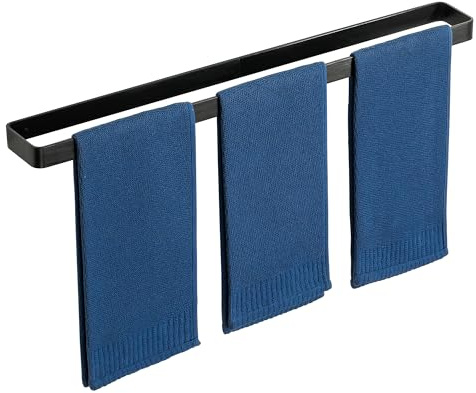 SAYAYO Handtuchhalter Ohne Bohren Schwarz Handtuchstange Ohne Bohren Selbstklebend Handtuchhalter Schwarz Wandmontage Aluminium Badetuchhalter für Badezimmer und Küche 70CM