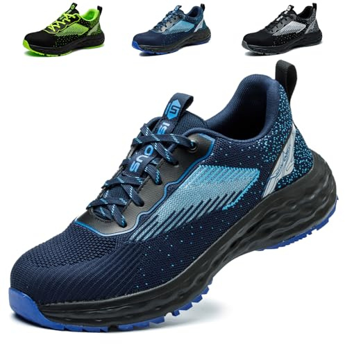 ISOOUS Chaussures de Sécurité Hommes Femmes Basket Légère Respirante Chaussures de Travail Confortable Antidérapante Embout Acier Bleu EU 42
