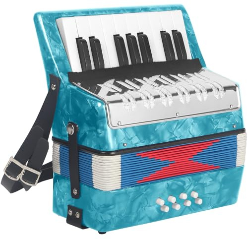 AKLOT 17 Key Piano Accordion, Lightweight & Compact Acordeon, Celluloid Accordions Brighter and Pure Tone than Plastic, Durable Metal Cover with Straps, Manual for Adult Beginners Acordeón (Sky Blue)