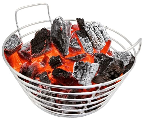 Holzkohle-Aschekorb mit Griffen, Edelstahl, passend für Big Green Egg Large, Kamado Joe Classic & Joe Junior – robuster Kohlehalter für 35,6 cm Grills