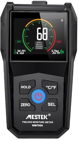 Igrometro Professionale Misuratore di umidità Sensore di umidità senza perni Rilevatore di umidità induttivo senza contatto Analizzatore di umidità digitale con schermo LCD a colori