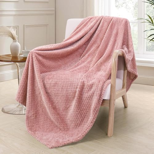 Exclusivo Mezcla Plaid Couverture Polaire Extra Large, Doux et Chaud, pour Canapé et Lit, Texture Gaufrée, Douillet et Léger, 130x170 CM, Rose