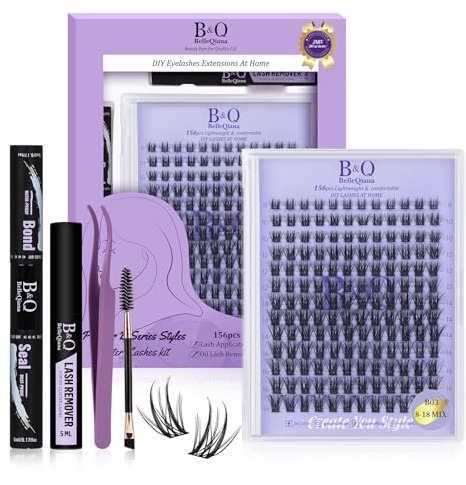 B&Q B03 156PCS Natural Lashes Extension Set – Sanfte Alltagsdichte mit flexiblen Cluster Lashes, Natürlicher Schönheitseffekt in 15 Min, Wimpern Extensions Set Komplettkit für Anfänge；