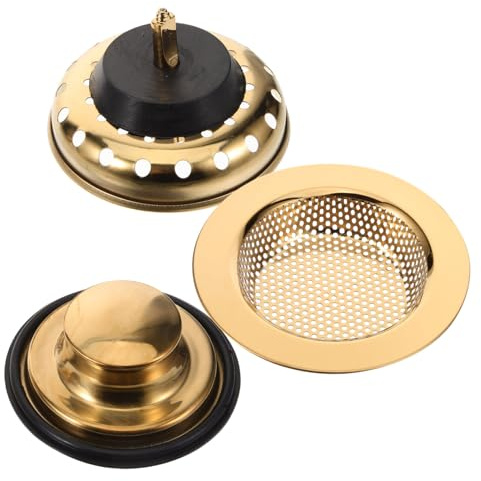Operitacx Filtro de Drenaje de Acero Inoxidable para Fregadero de Cocina para Limpieza Conveniente Tapón de Drenaje Dorado y Goma y Evitar Obstrucciones