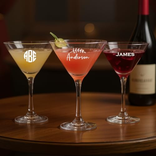 UIDMEN Verres à martini personnalisés de 10 oz, verres à cocktail en cristal avec monogramme personnalisé, cadeaux d'anniversaire et de Noël, lavables au lave-vaisselle, pour expresso martini
