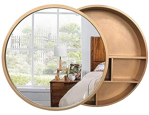 HanDpi Armoire à Miroir Ronde à Portes coulissantes pour Salle de Bain, Armoire de Rangement Murale avec Fonction Armoire à Pharmacie, Construction en Bois Massif pour la décoration du Salon ou de