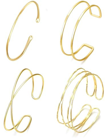 YANJINGHE 4 Pezzi Bracciale Oro Donna, Bracciale da Braccio Superiore Regolabile, Bracciali Dorati per la Parte Superiore del Braccio, Braccialetto Avvolgente per Braccio, per Donne E Ragazze (B)